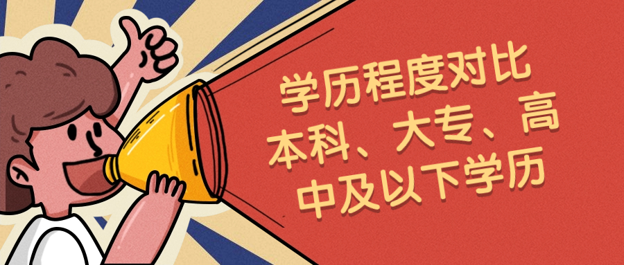 学历程度对比，本科、大专、高中及以下学历